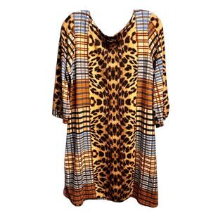 Uncle Frank Leopard Plaid Long Sleeve Shift Dress